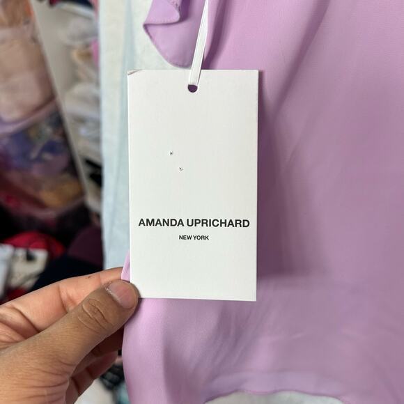 NWT Amanda Uprichard Ruffle Short Sleeve Flowy Blouse Size Large Purple - Picture 3 of 14